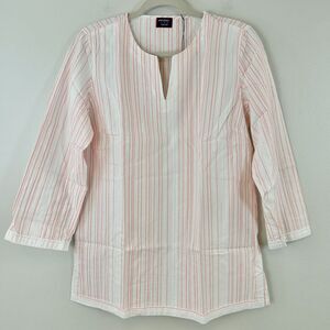 Untuckit Durfort Shirt Womens 8 Striped Cotton Long‎ Sleeve Pullover Tunic Beach